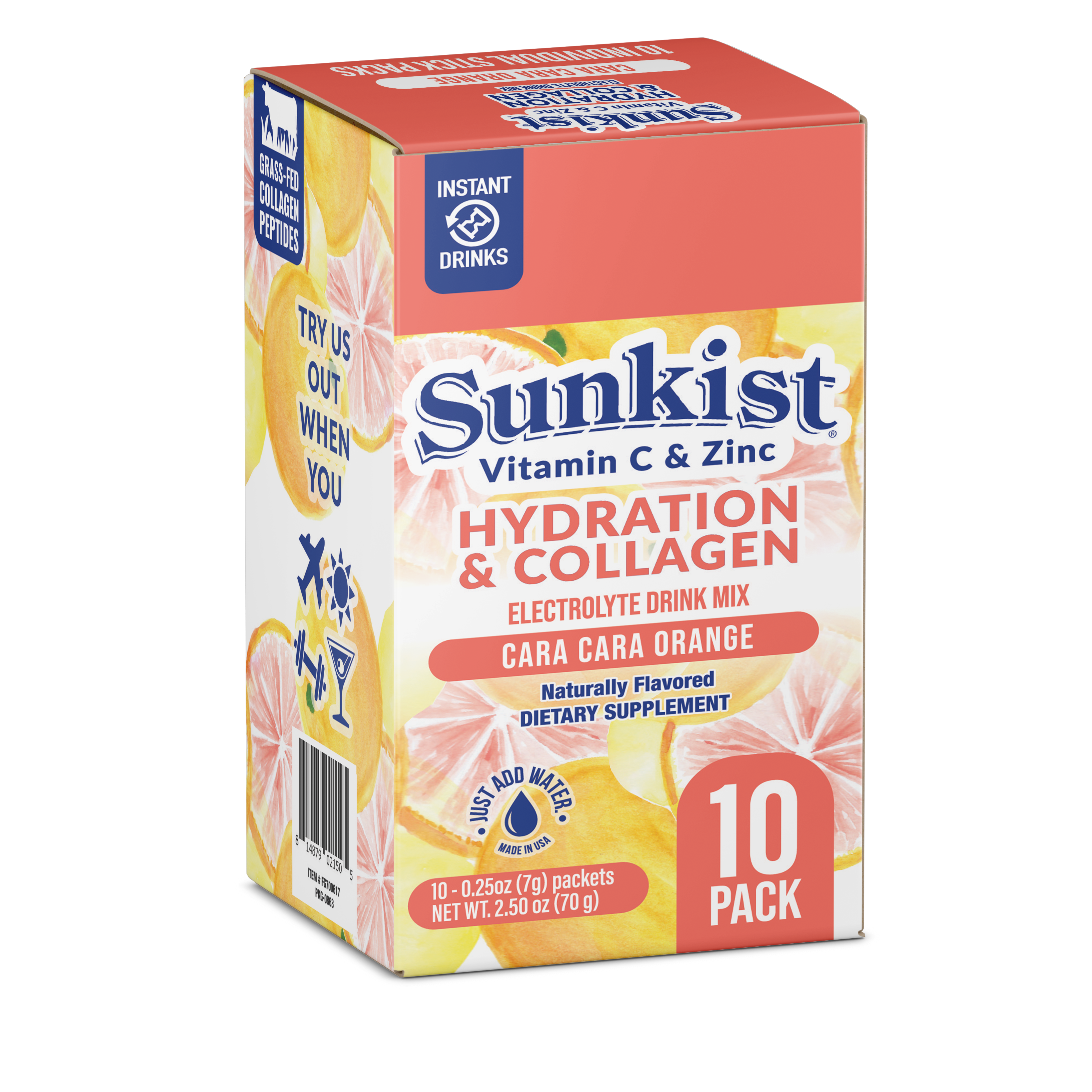 Sunkist Hydration Cara Cara Orange Collagen Electrolyte Drink Mix