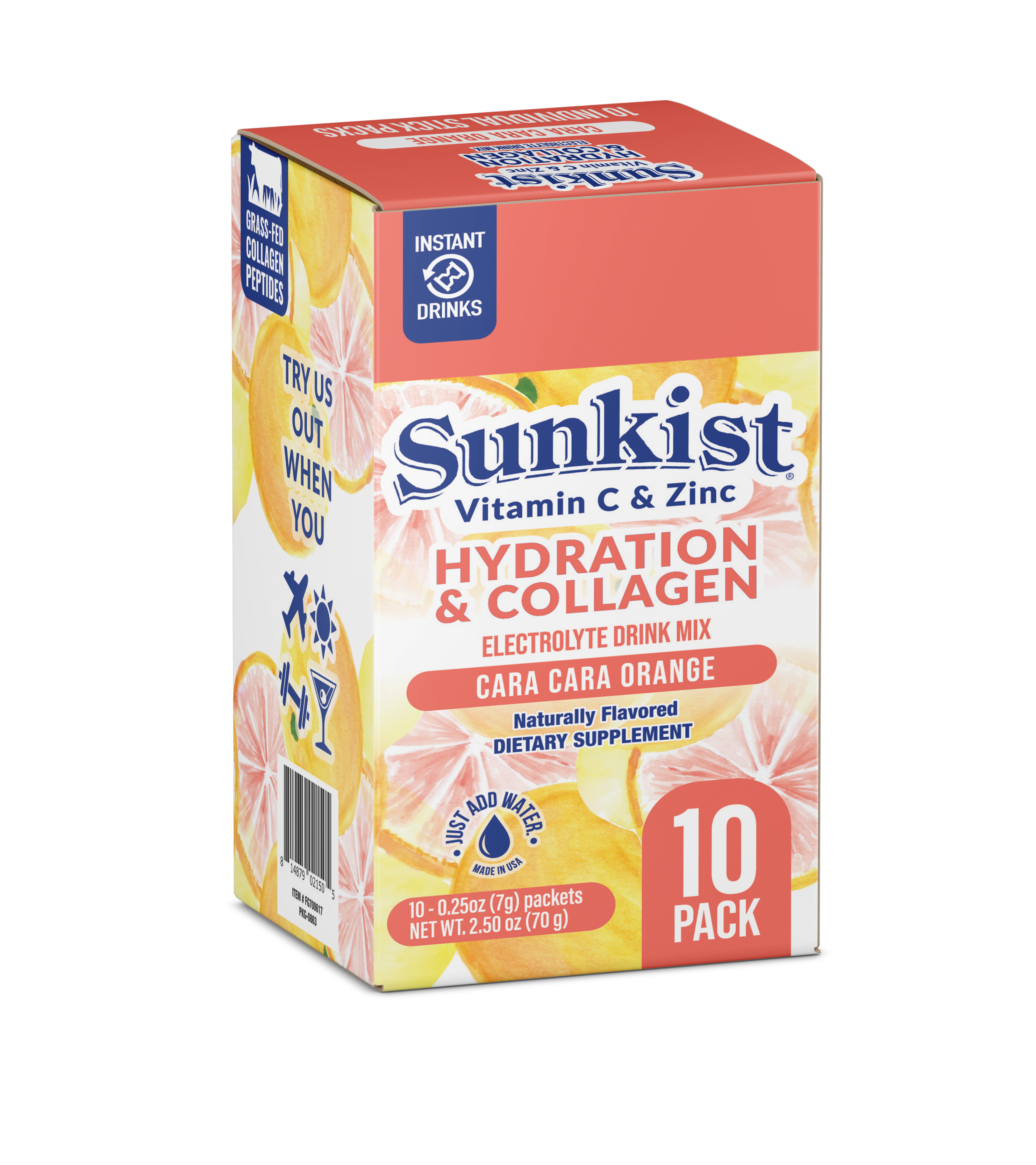 Sunkist Hydration Cara Cara Orange Collagen Electrolyte Drink Mix