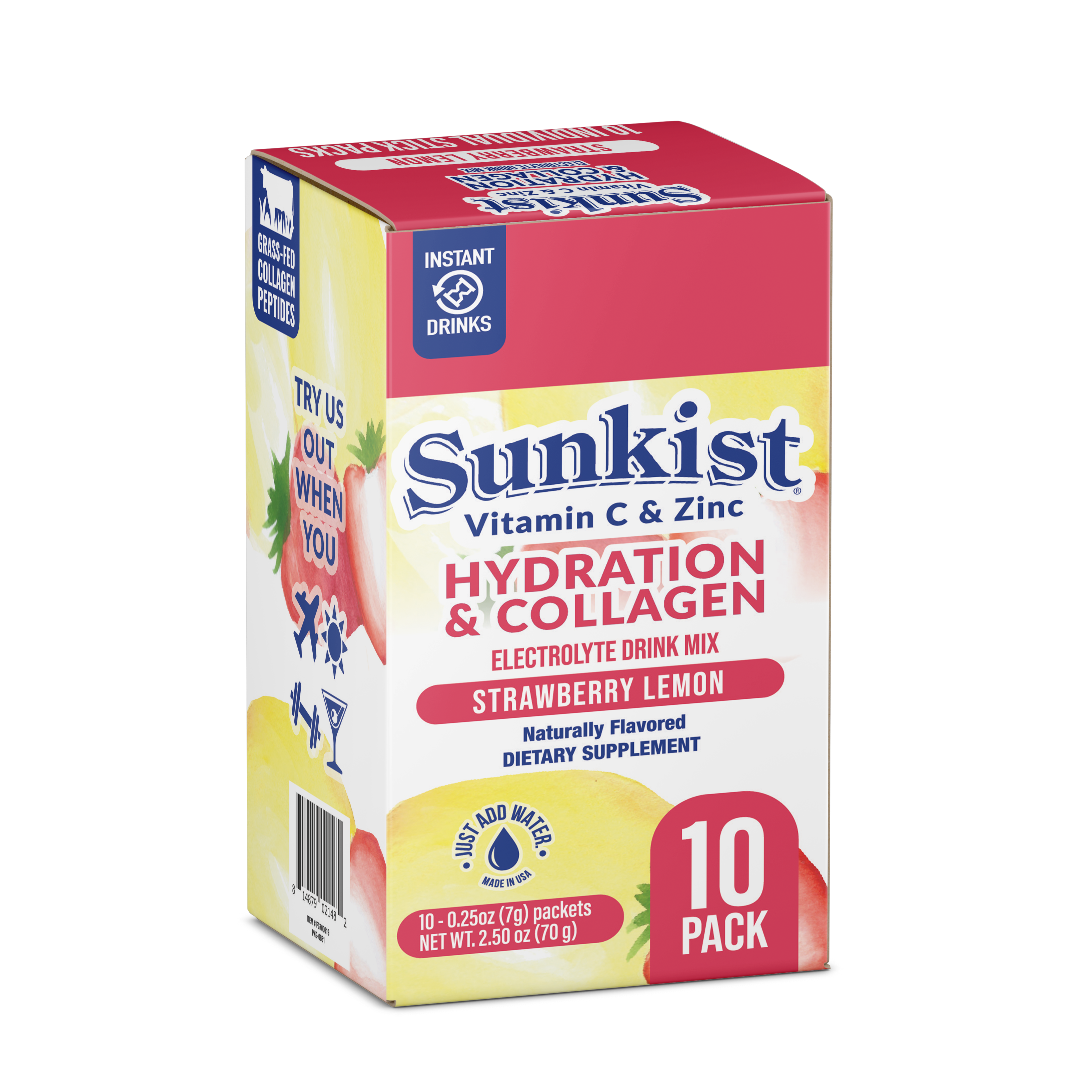 Sunkist Hydration Strawberry Lemon Collagen Electrolyte Drink Mix
