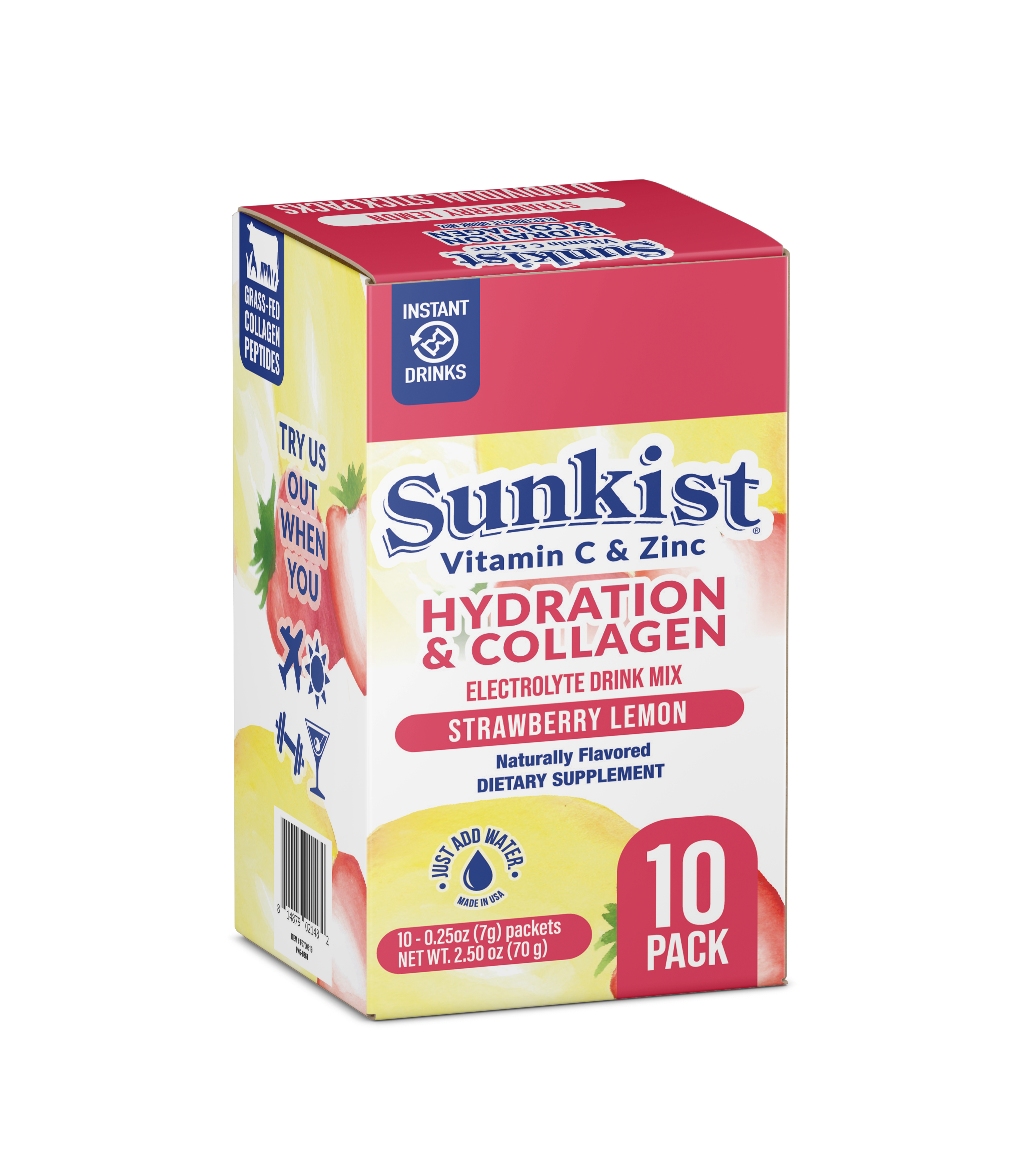 Sunkist Hydration Strawberry Lemon Collagen Electrolyte Drink Mix