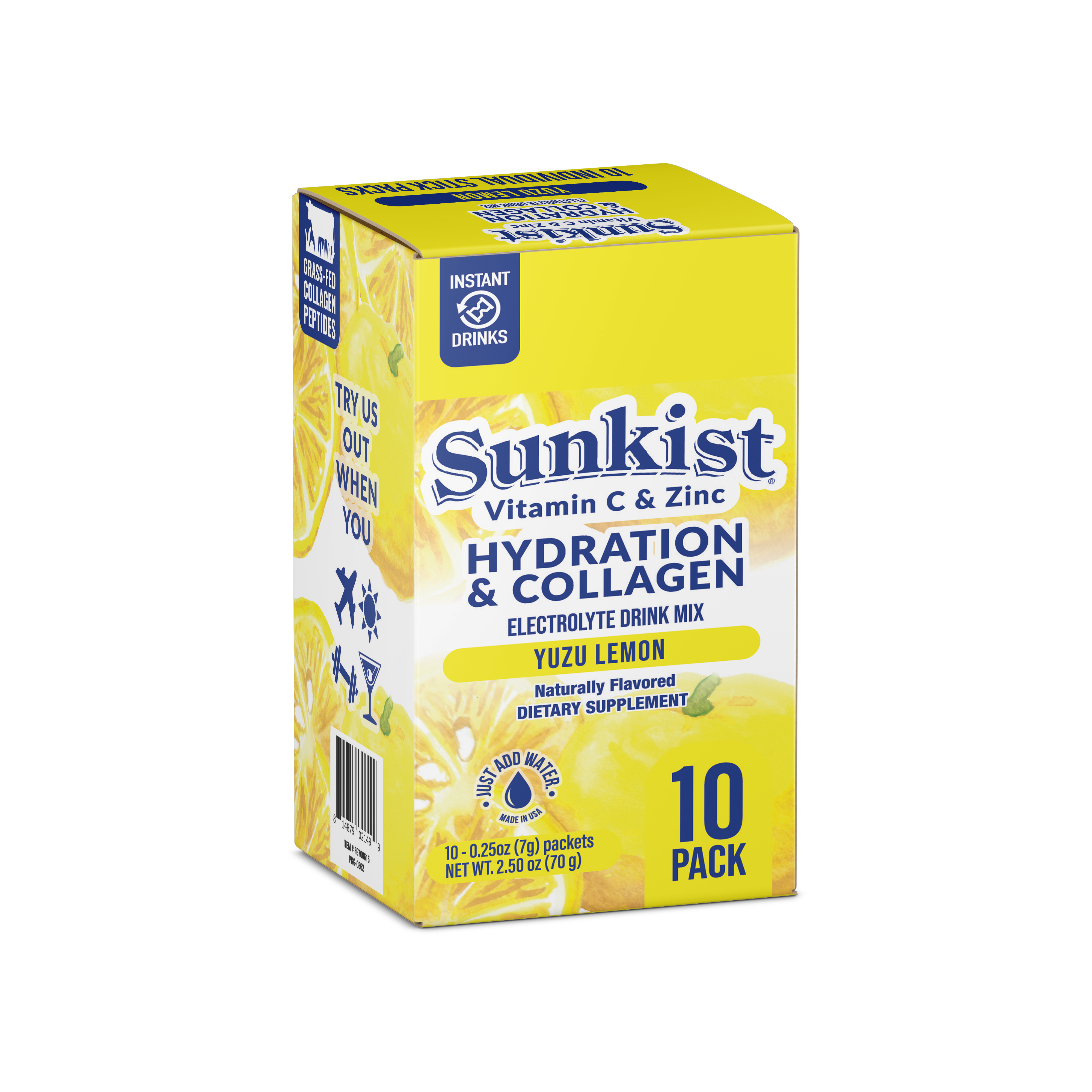 Sunkist Hydration Yuzu Lemon Collagen Electrolyte Drink Mix
