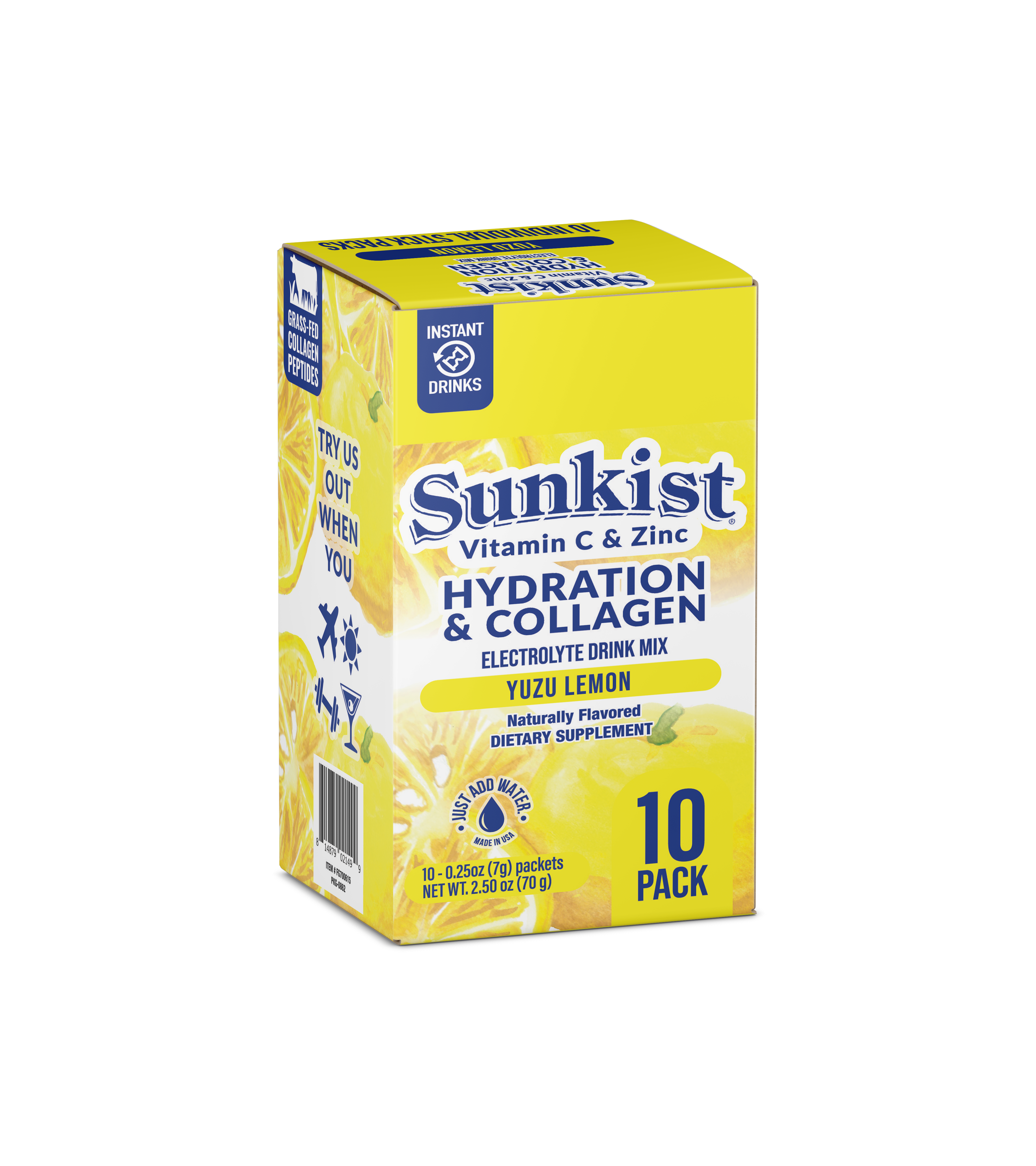 Sunkist Hydration Yuzu Lemon Collagen Electrolyte Drink Mix