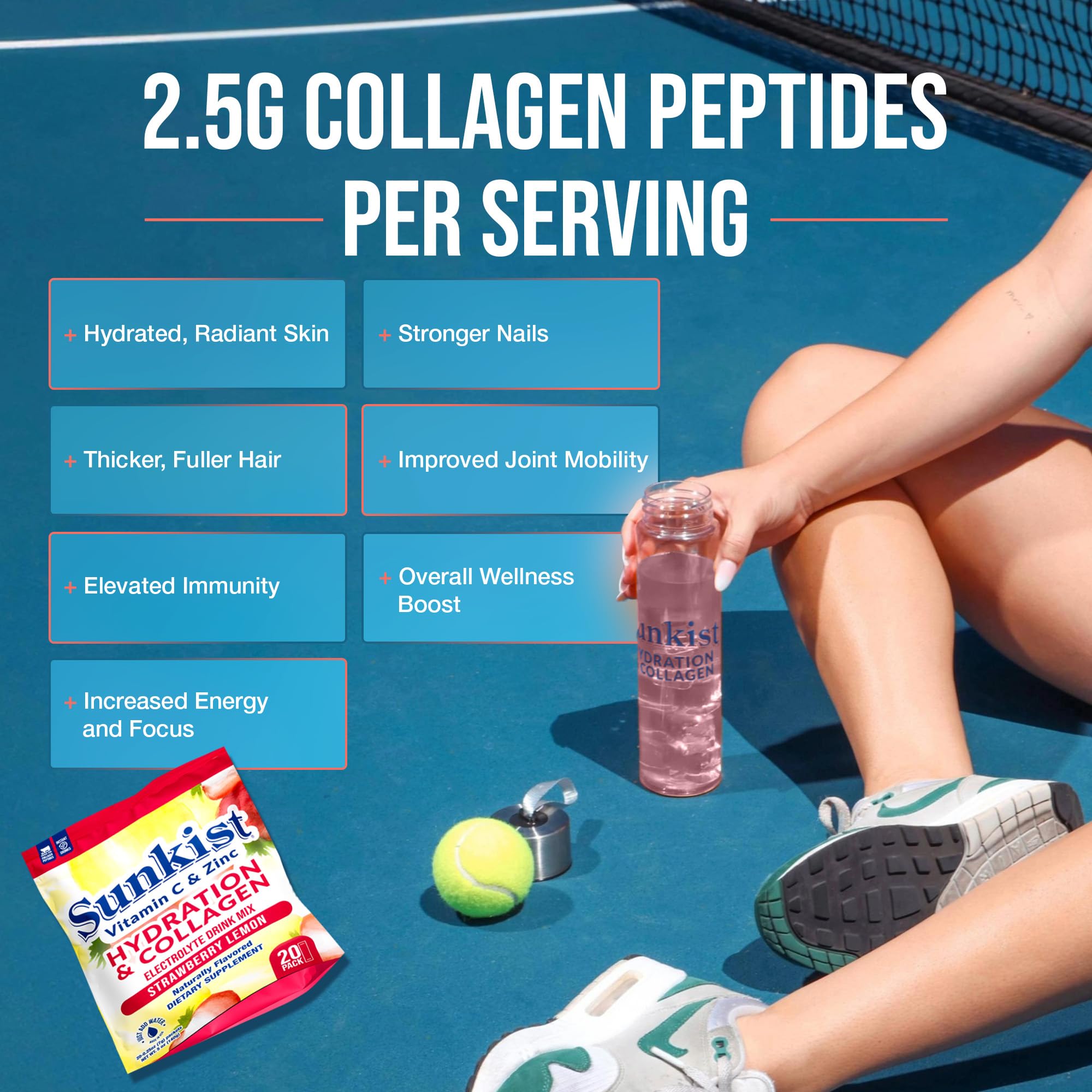 Sunkist Hydration Strawberry Lemon Collagen Electrolyte Drink Mix