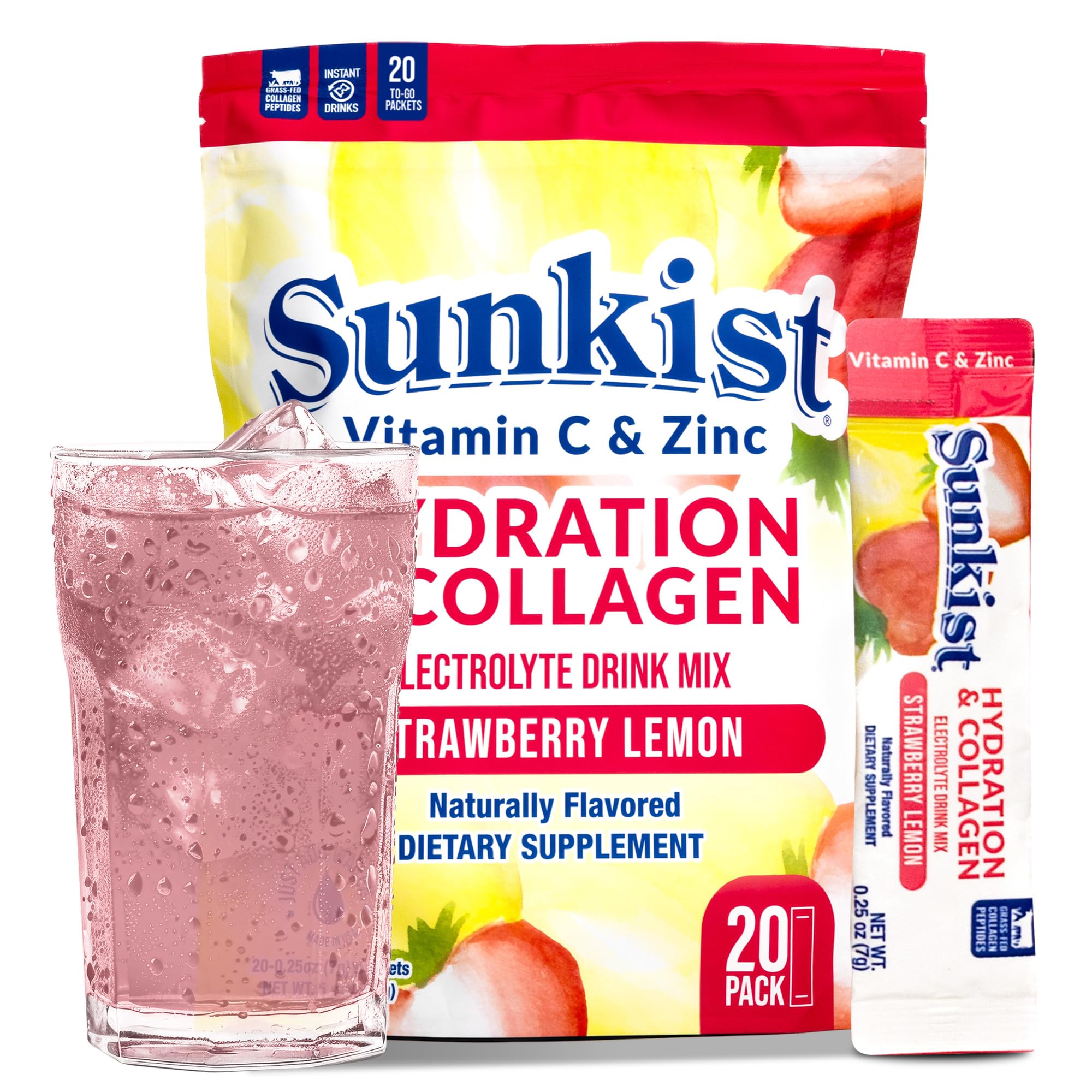 Sunkist Hydration Strawberry Lemon Collagen Electrolyte Drink Mix