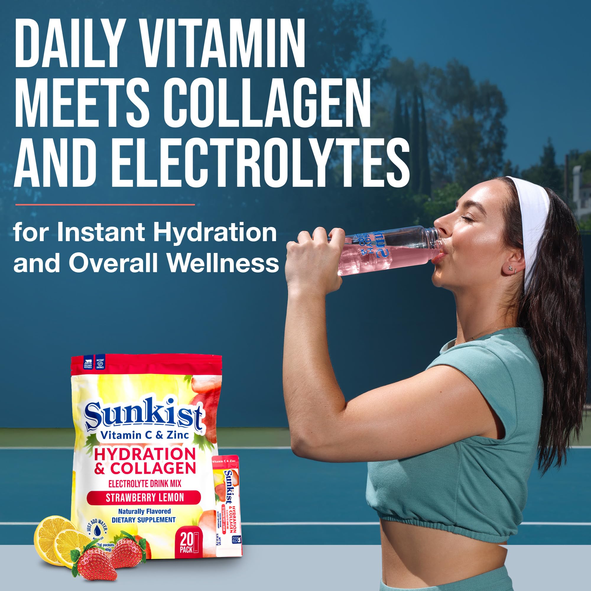 Sunkist Hydration Strawberry Lemon Collagen Electrolyte Drink Mix