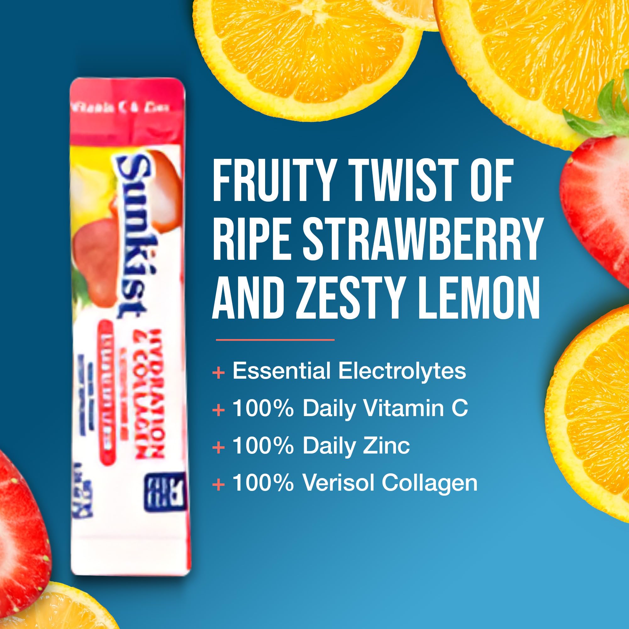 Sunkist Hydration Strawberry Lemon Collagen Electrolyte Drink Mix