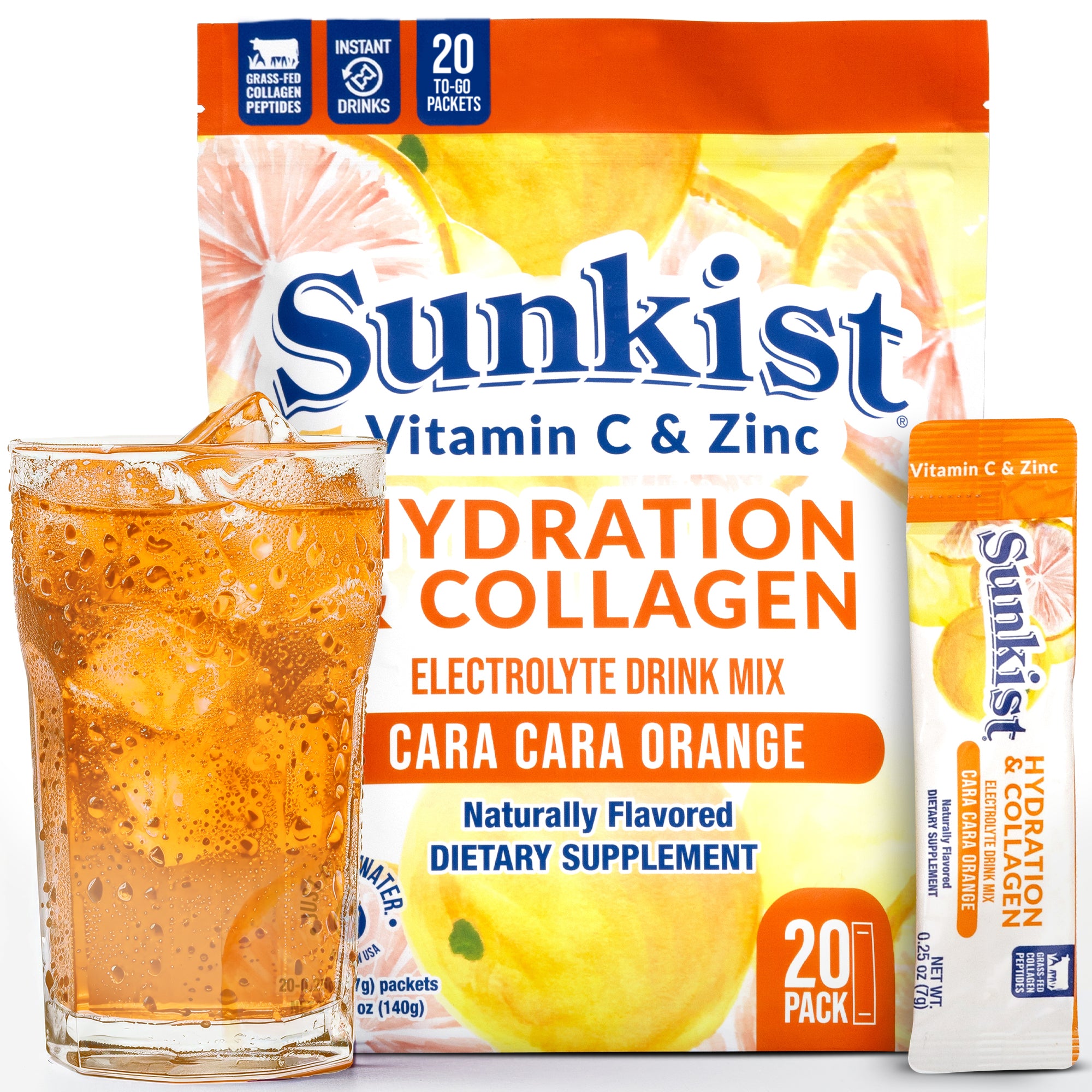Sunkist Hydration Cara Cara Orange Collagen Electrolyte Drink Mix