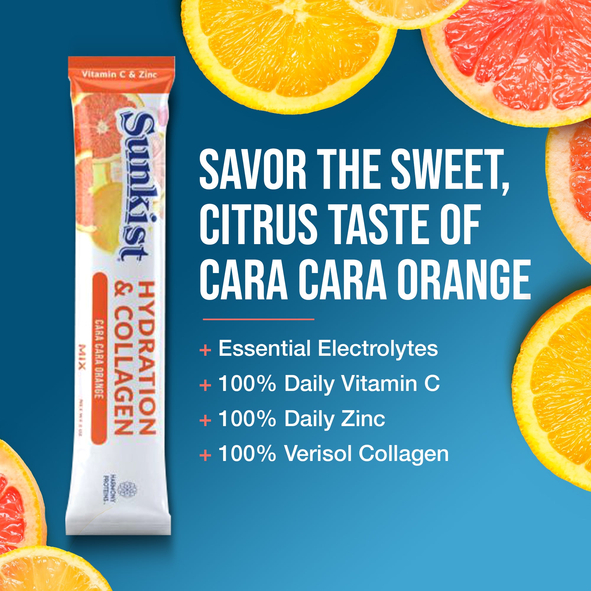 Sunkist Hydration Cara Cara Orange Collagen Electrolyte Drink Mix