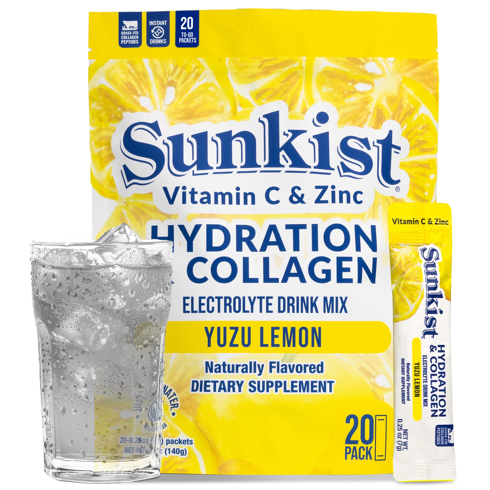 Sunkist Hydration Yuzu Lemon Collagen Electrolyte Drink Mix