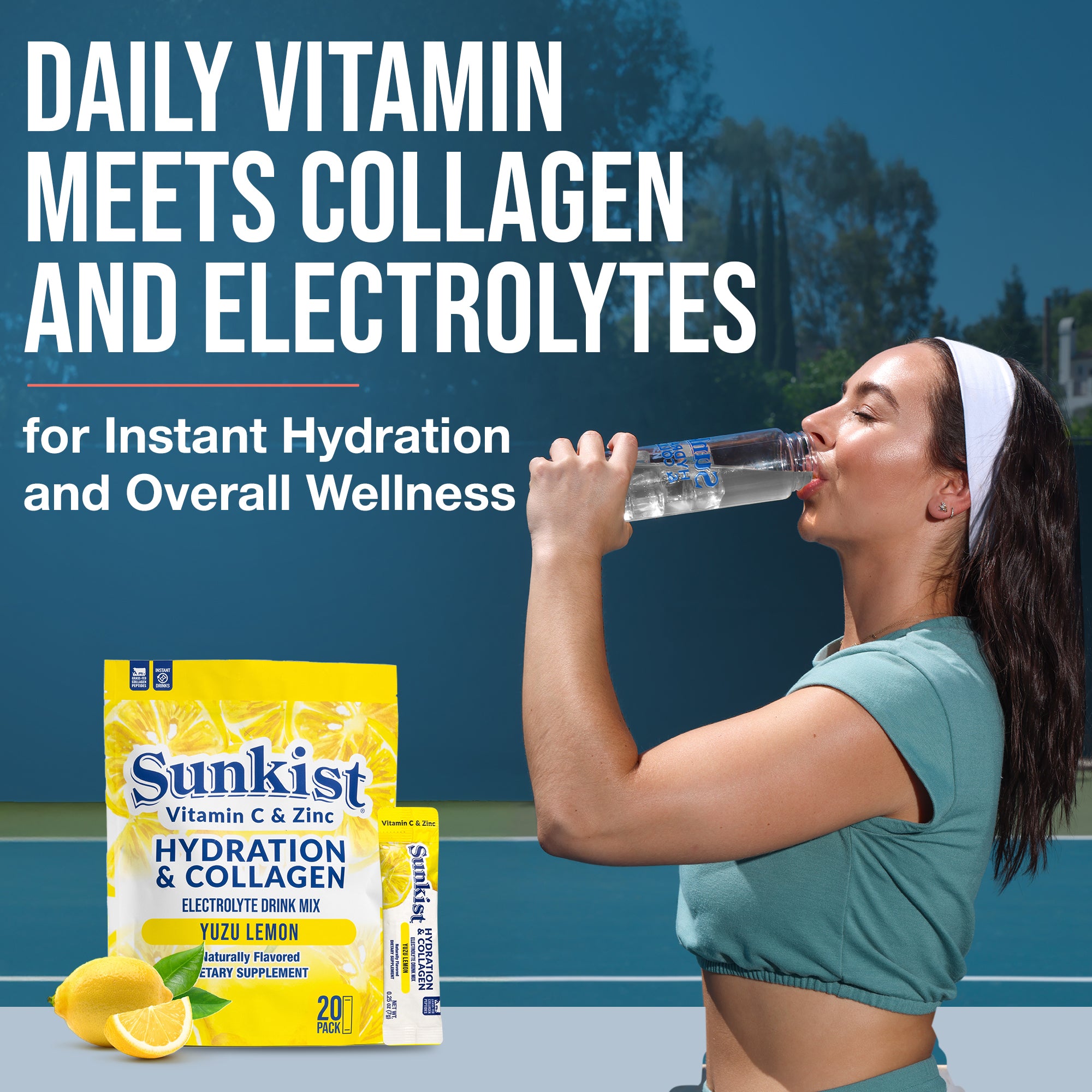 Sunkist Hydration Yuzu Lemon Collagen Electrolyte Drink Mix