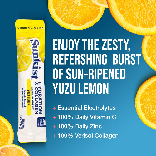 Sunkist Hydration Yuzu Lemon Collagen Electrolyte Drink Mix